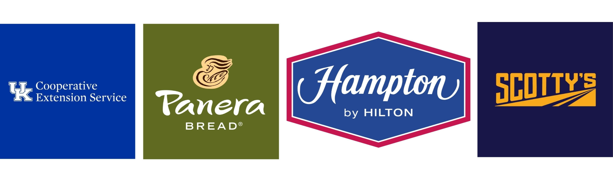Featured Clients A list of featured clients and their logos including the University of Kentucky Cooperative Extension Service, Panera Bread, Hampton by Hilton, and Scotty's.
